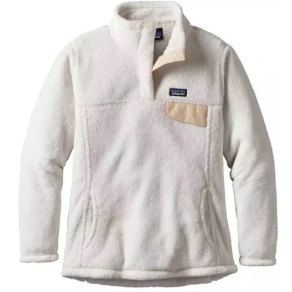 PATAGONIA Cream Fleece Pullover with Logo Girls, large, size 12